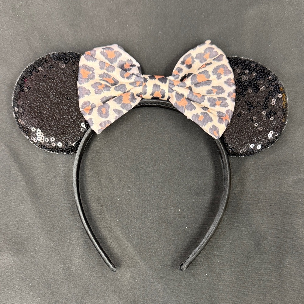 Leopard Print Bow Sequin Ears Headband mouse ears